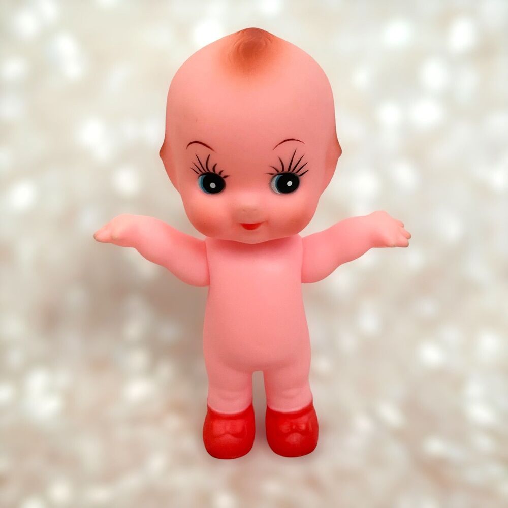 Vintage Rubber Plastic Kewpie Doll SQUEAKER Japan Japanese Asian Red Shoes 6”